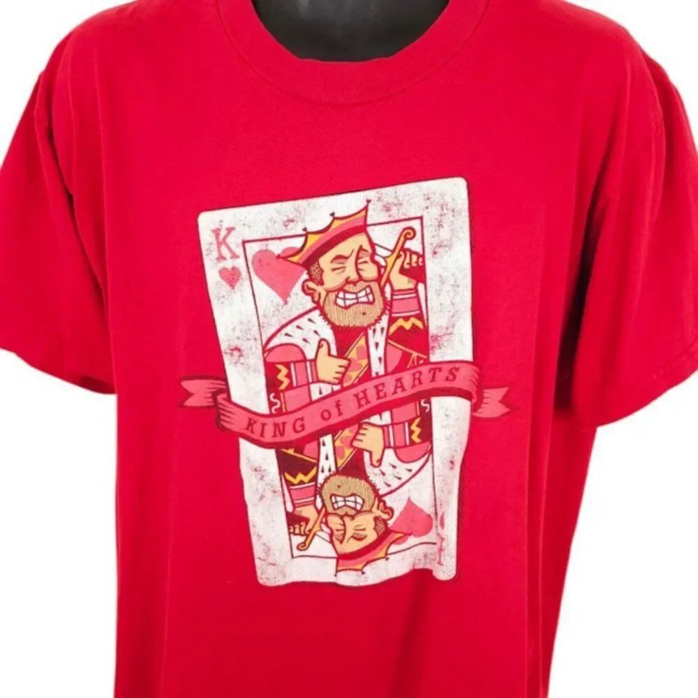 Vintage King Of Hearts T Shirt Mens Size XL Red 90s Cards Gambling Poker
